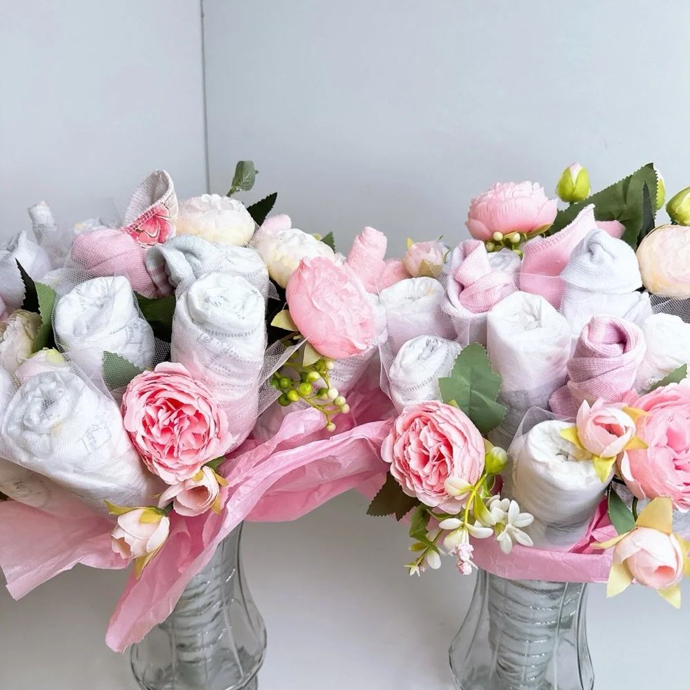 Diapers Peonies Flowers Bouquet, Baby Shower Gift